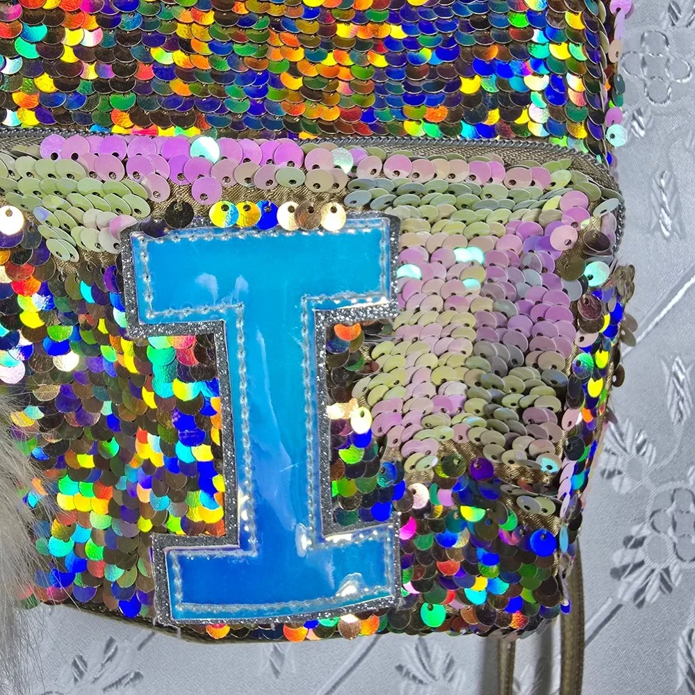 Justice Kids Unicorn Sequin Backpack I Initial, Pompom, Rainbow, Color‎ Changing